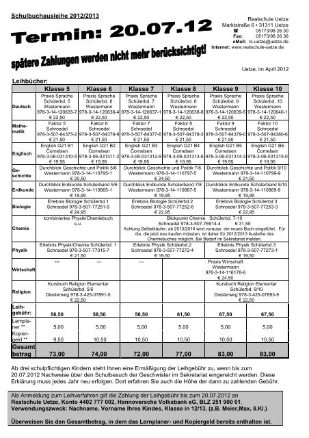 Lernmittelliste 2012 - Realschule Uetze