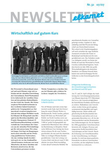 Newsletter Nr. 32: Wirtschaftlich auf gutem Kurs - Elkamet