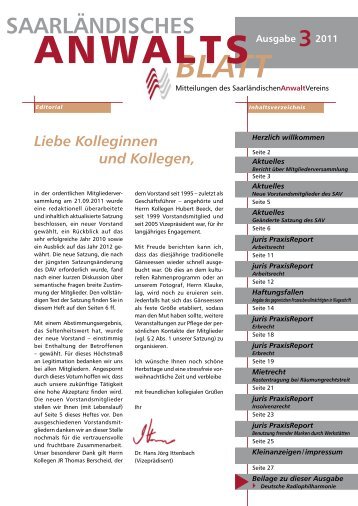 Download Anwaltsblatt 3/ 2011 - SAV Saarländischer Anwaltverein
