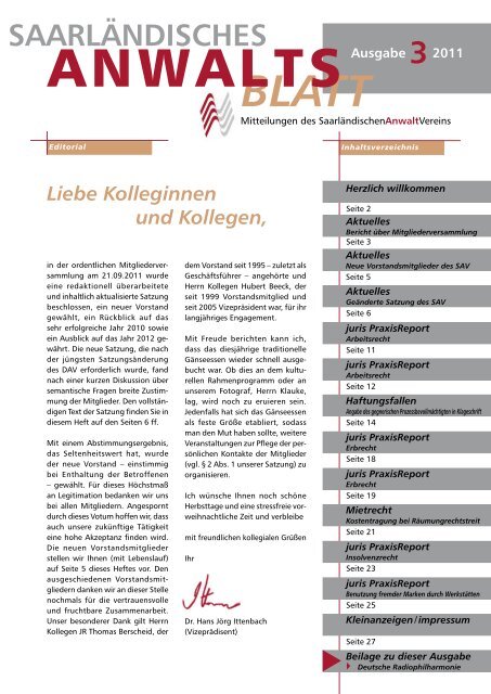 Download Anwaltsblatt 3/ 2011 - SAV Saarländischer Anwaltverein