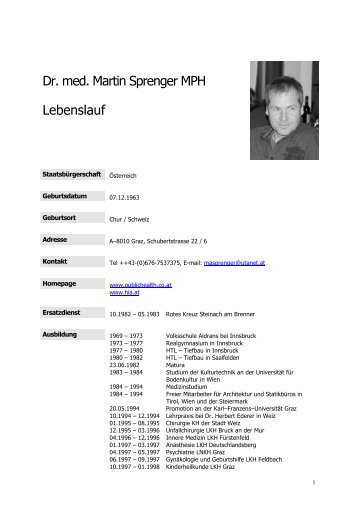 Dr. med. Martin Sprenger MPH Lebenslauf - Martin Sprenger, public ...