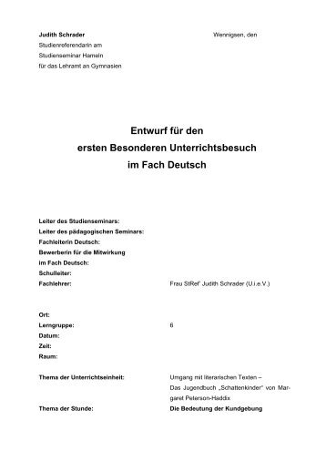 Download "Judith Schrader GYM Kl.6 Deutsch: Schattenkinder