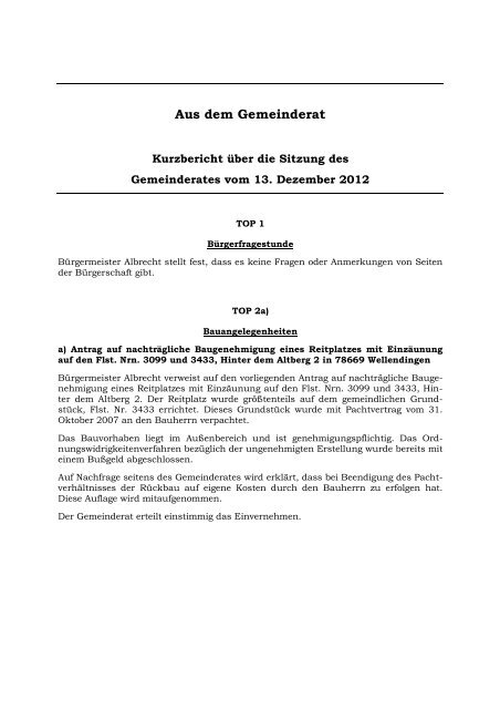 Aus dem Gemeinderat - Wellendingen