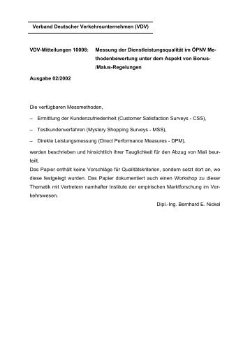 VDV-Mitteilungen 10008: Messung der Dienstleistungsqualität im ...