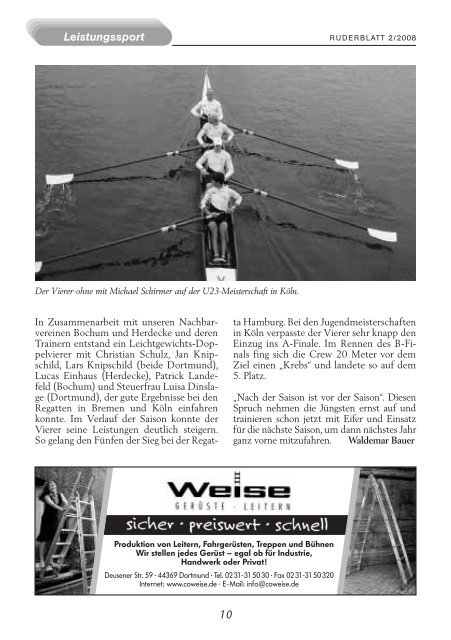 Ruderblatt Ausgabe 2/2008 - "Hansa" von 1898 e.V. - Dortmund