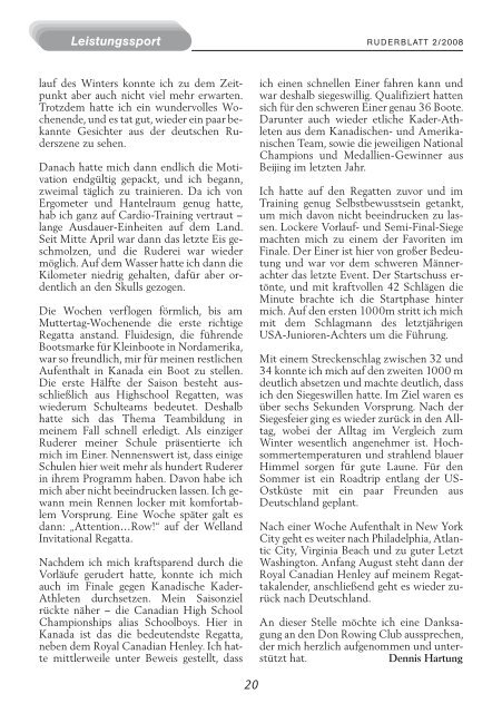 Ruderblatt Ausgabe 2/2008 - "Hansa" von 1898 e.V. - Dortmund