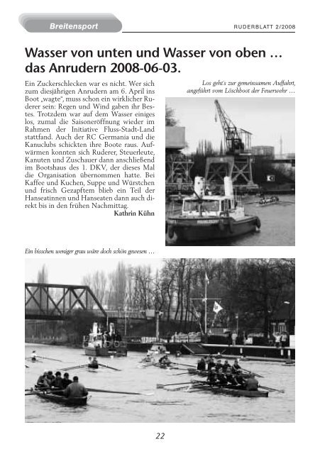 Ruderblatt Ausgabe 2/2008 - "Hansa" von 1898 e.V. - Dortmund