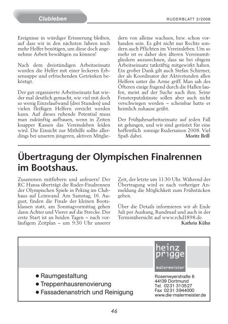 Ruderblatt Ausgabe 2/2008 - "Hansa" von 1898 e.V. - Dortmund