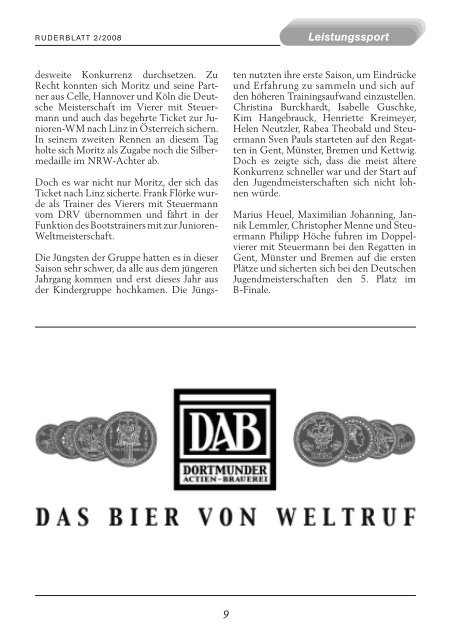 Ruderblatt Ausgabe 2/2008 - "Hansa" von 1898 e.V. - Dortmund