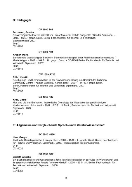 Bachelor-, Diplom- und Masterarbeiten: Einarbeitungszeitraum 2007