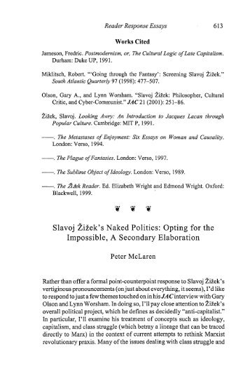 Slavoj Zizek's Naked Politics: Opting for the Impossible ... - JAC Online