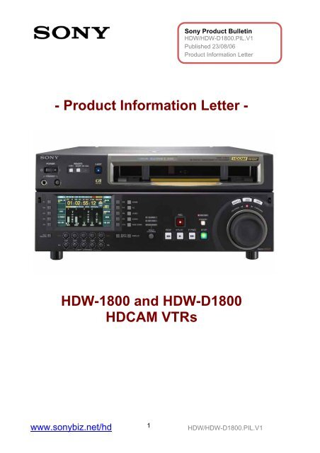 Hdw 1800 And Hdw D1800 Hdcam Vtrs Spc Wien