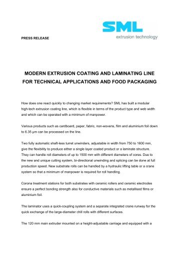 MODERN EXTRUSION COATING AND LAMINATING LINE FOR - SML