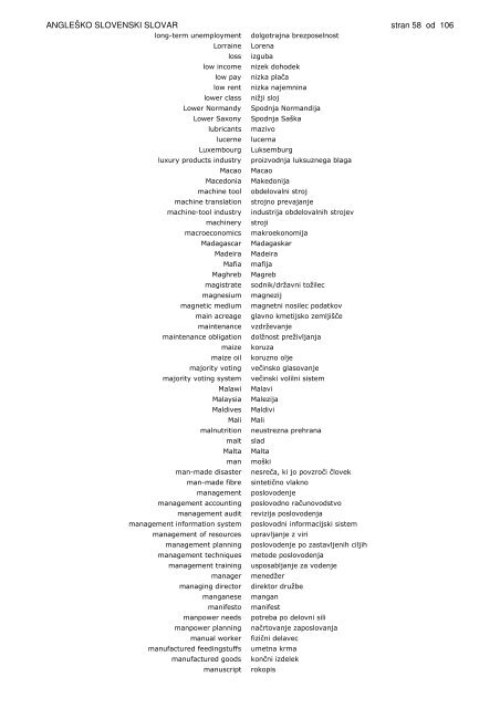 Anglesko-slovenski slovar gospodarstva in politike - Slovarji.info