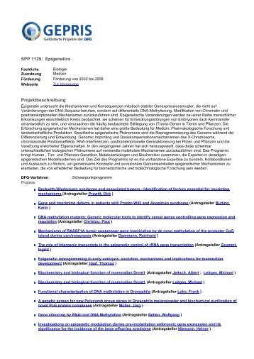 Projektbeschreibung SPP 1129: Epigenetics - IPK Gatersleben