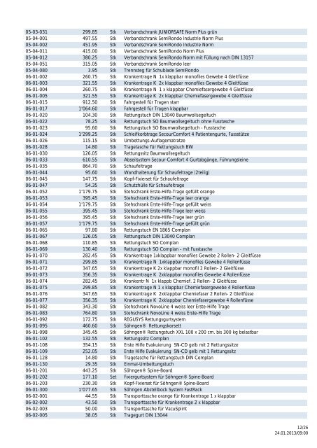 Preisliste 2013 Notfallmedizin Söhngen - Heinz Stampfli AG