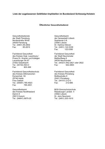 Liste der zugelassenen Gelbfieber-Impfstellen im Bundesland ...