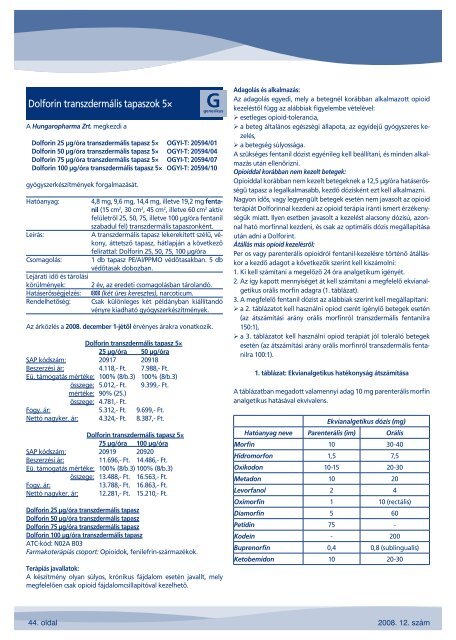 Hungaropharma ZRt. 2008 - 12 számú közlemény