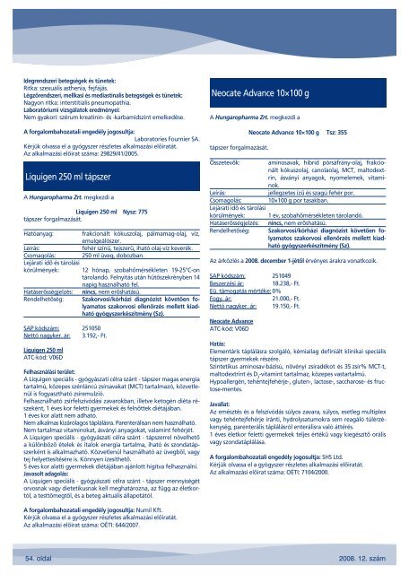 Hungaropharma ZRt. 2008 - 12 számú közlemény