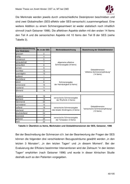 Master Thesis Anett Hoerster OST vs. MT bei - Osteopathie-Kö