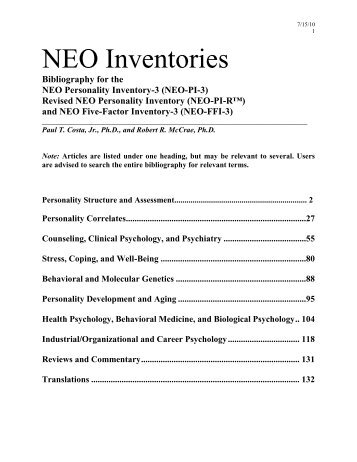 NEO-PI-R Bibliography for the Revised NEO - Sigma Assessment ...