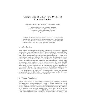 Computation of Behavioural Profiles of Processes Models