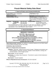 Argon, Compressed Gas, Material Safety Data Sheet ... - Praxair