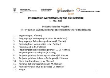 Informationsveranstaltung für die Betriebe - OdA Gesundheit Bern