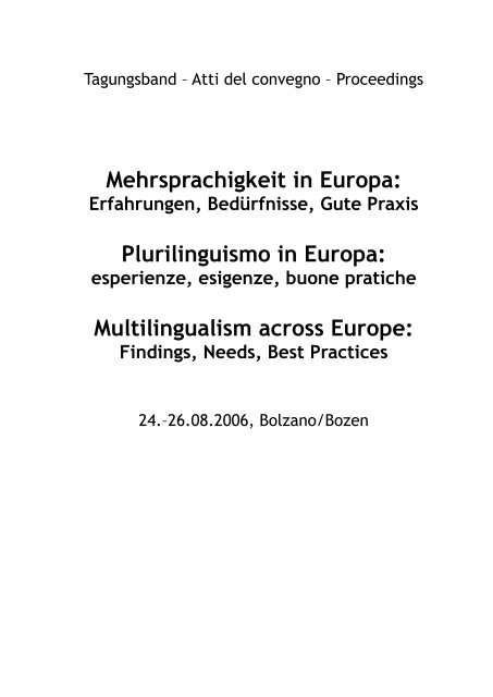 Mehrsprachigkeit in Europa: Plurilinguismo in Europa ... - EURAC