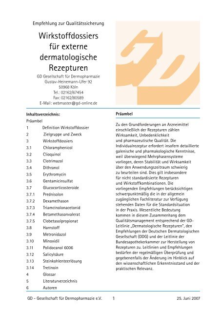Wirkstoffdossiers für externe dermatologische ... - gd-online.de