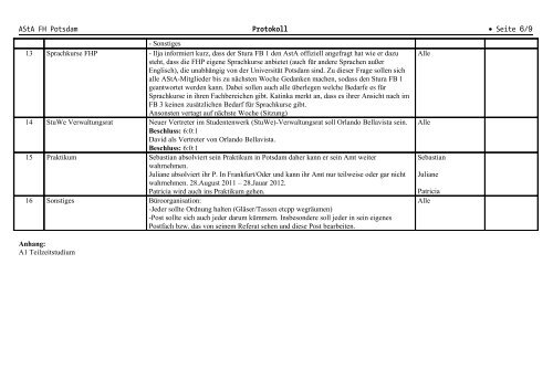 Protokoll vom 17.05.2011 - AStA Fachhochschule Potsdam