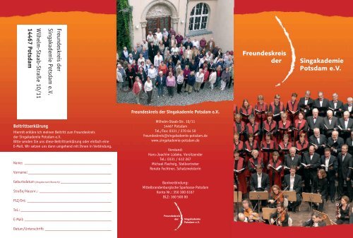 Flyer des Freundeskreises - Singakademie Potsdam