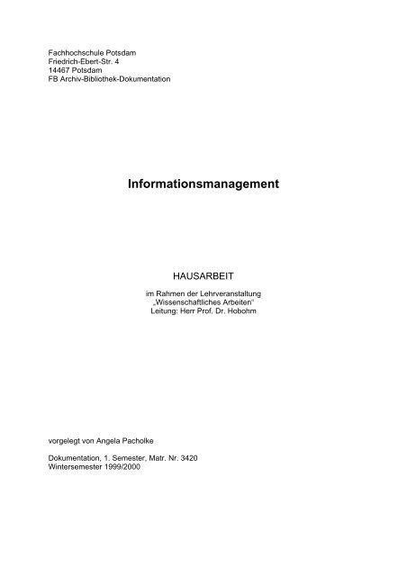 Informationsmanagement - Fachhochschule Potsdam