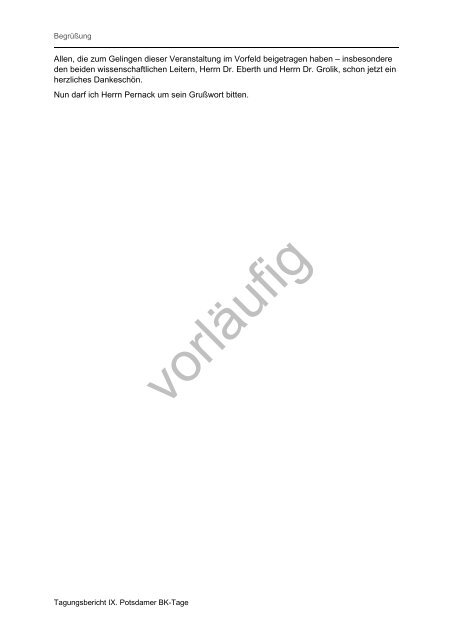 vorläufiger Tagungsbericht IX. Potsdamer BK-Tage 2012 (PDF