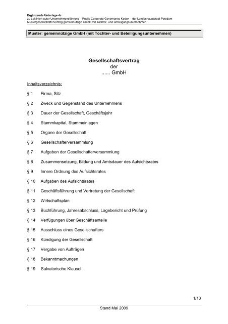 Gesellschaftsvertrag Der Gmbh Dienstleistungen Potsdam
