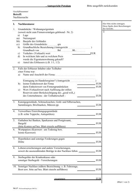 Wertfragebogen-NS17 - Amtsgericht Potsdam
