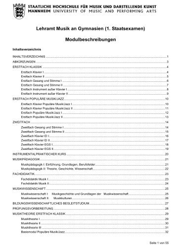 Lehramt Musik an Gymnasien (1. Staatsexamen)