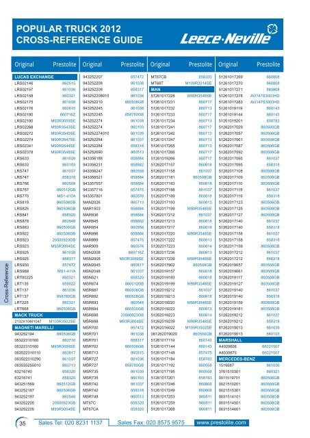 popular truck 2012 cross-reference guide - Prestolite Electric Inc.