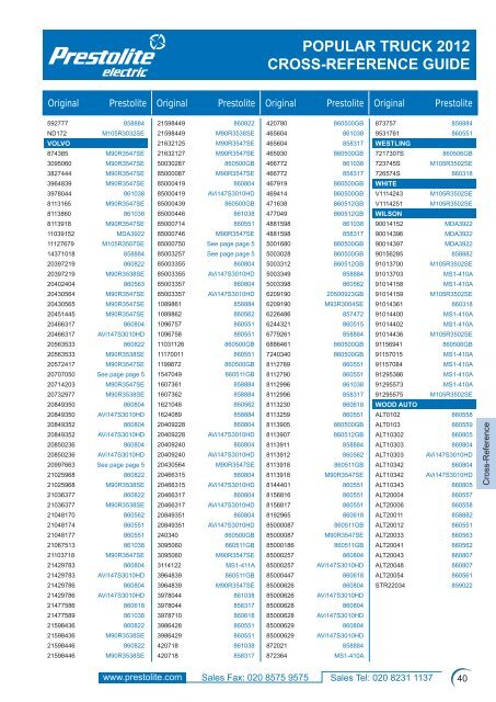 popular truck 2012 cross-reference guide - Prestolite Electric Inc.