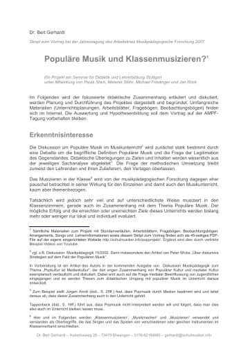 Populäre Musik und Klassenmusizieren?1 - Schulmusiker.info