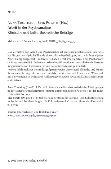 Anna Tuschling, Erik Porath (Hg.) Arbeit in der ... - transcript Verlag