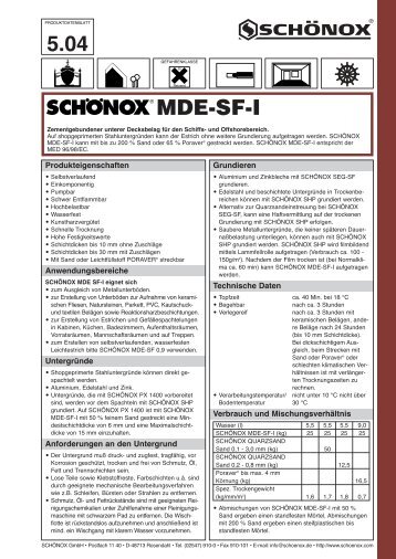 Produktdatenblattes - Schonox