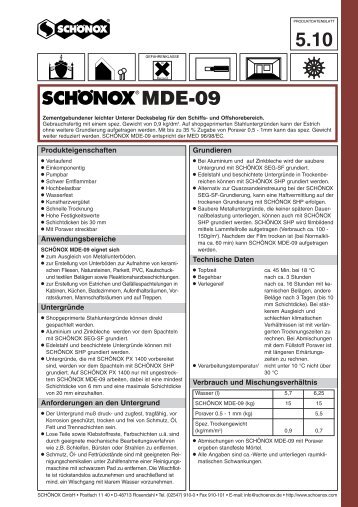 Produktdatenblattes - Schonox