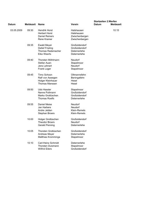 Zeitplan Kreiseinzelmeisterschaften 2009 in Hatshausen