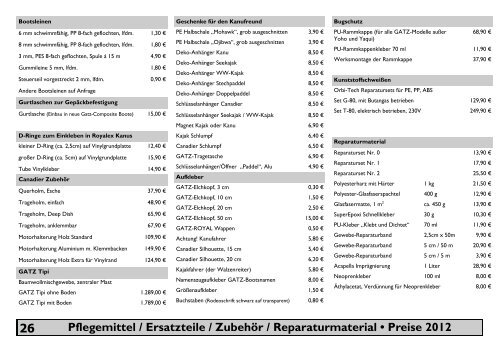 Gatz-Preisliste 2012