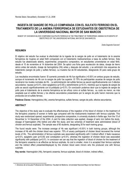 ingesta de sangre de pollo comparada con el sulfato ... - Inppares