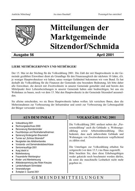 Gemeindemitteilungen 2001-04 (393 kb) - - Sitzendorf an der ...
