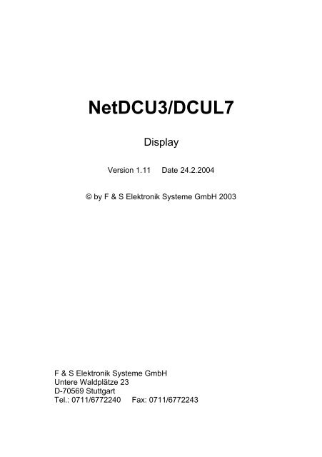 NetDCU3/DCUL7 - F&S Elektronik Systeme GmbH.