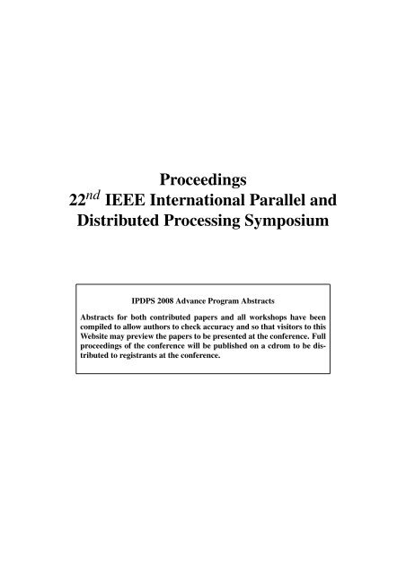 Proceedings 22 IEEE International Parallel and Distributed ... - IPDPS