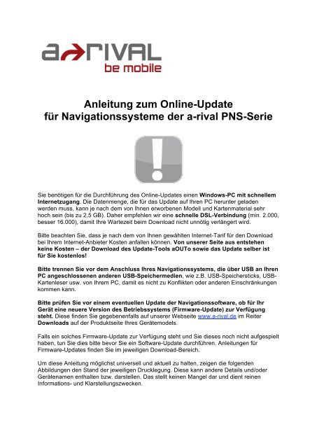 Anleitung zum Online-Update für NAV-PNS 43 - A-rival